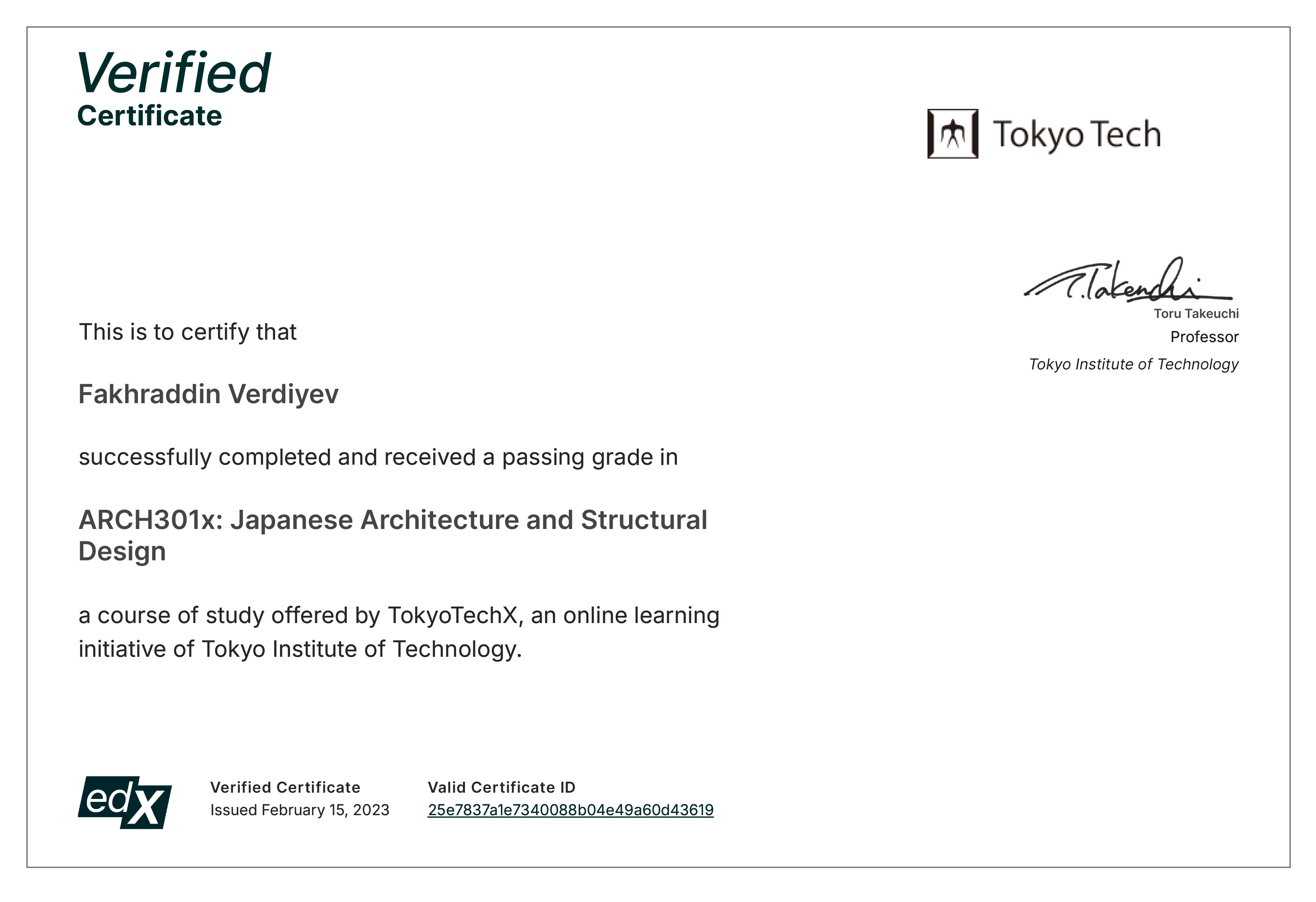 Japanese Architecture and Structural Design certificate