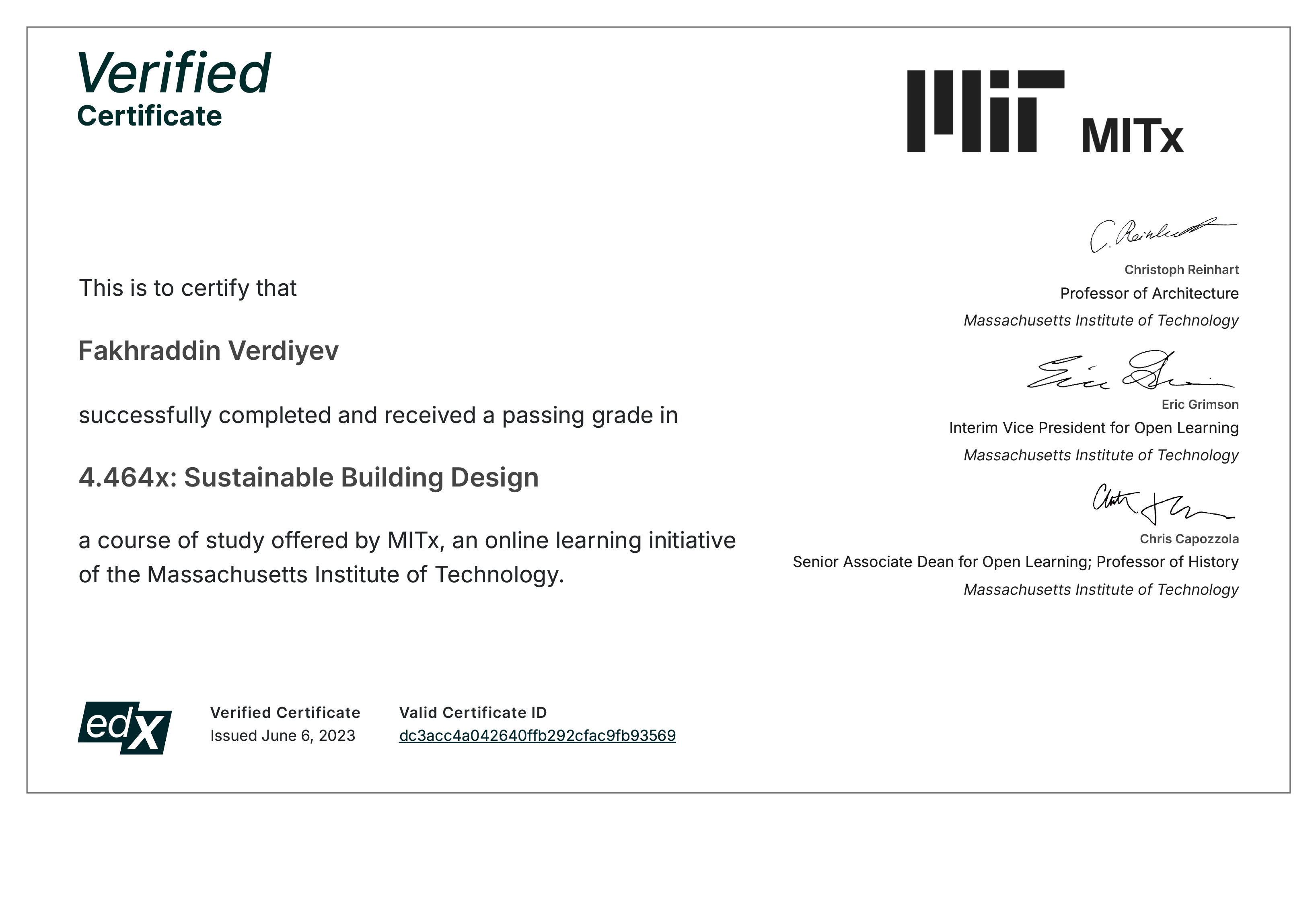 Sustainable Building Design certificate
