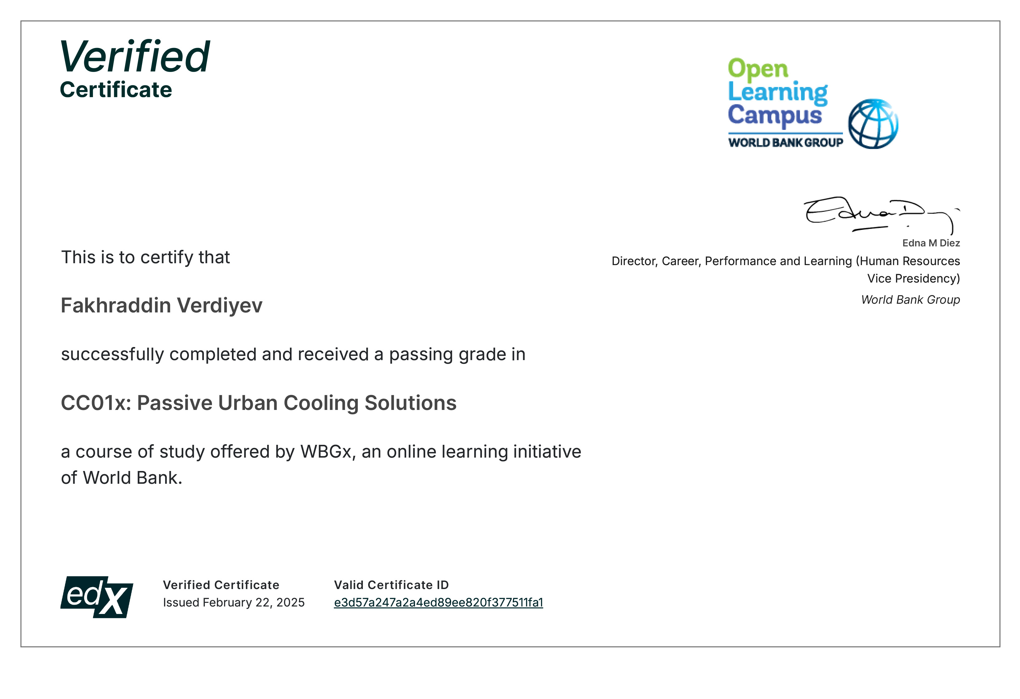 Passive Urban Cooling Solutions certificate