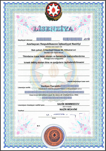 Architectural design license — Fakhraddin Verdiyev